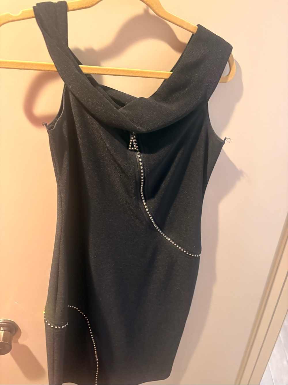Joseph Ribkoff One-Shoulder Black Dress with Rhinestone Trim